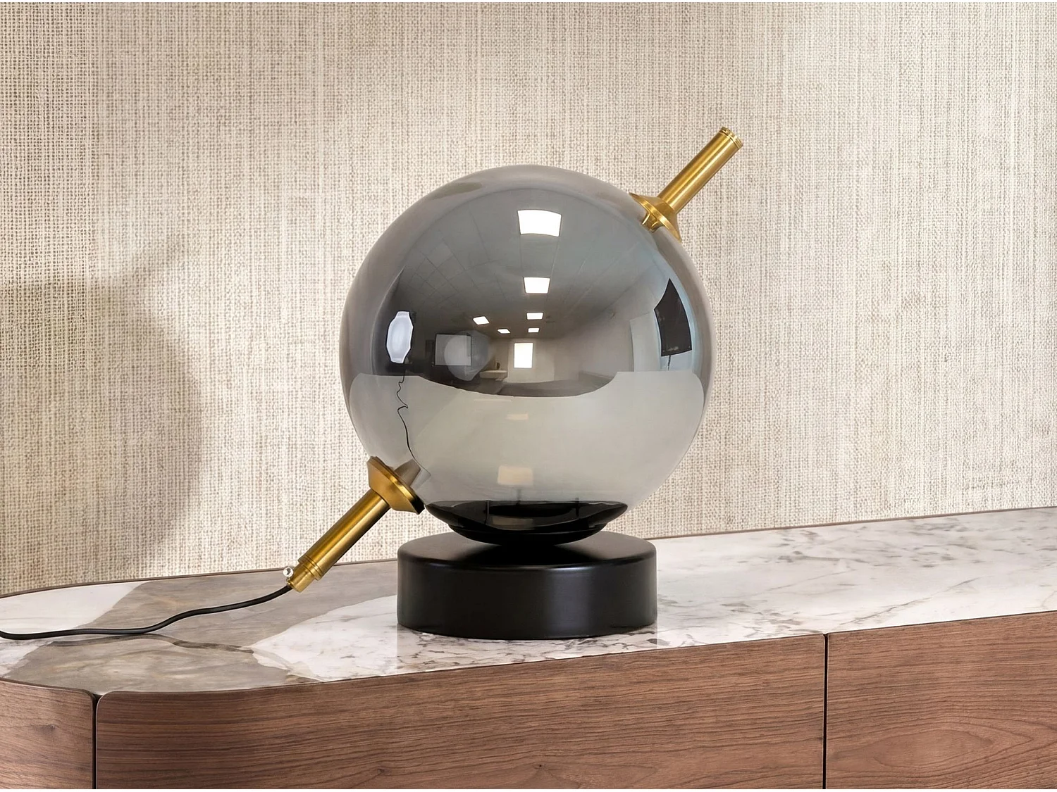 Lampe de table en verre fumé gris effet miroir et acier noir 8090 THE LUMINE
