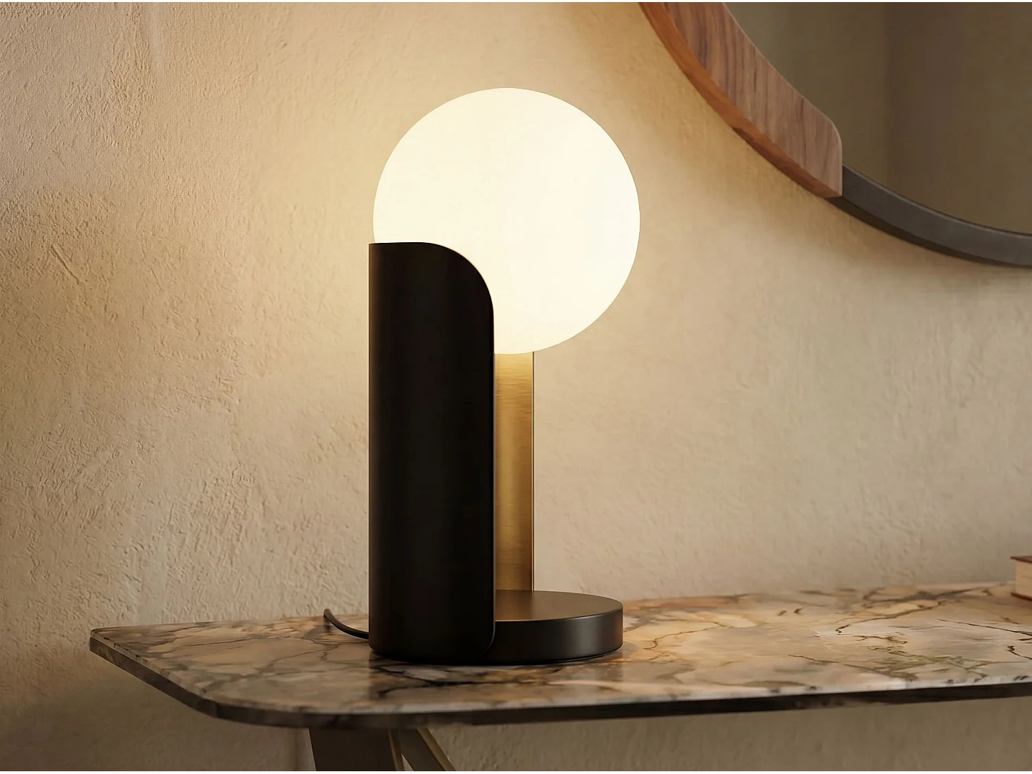 Lampe de table en verre blanc et acier noir 8091 ANGEL CERDA