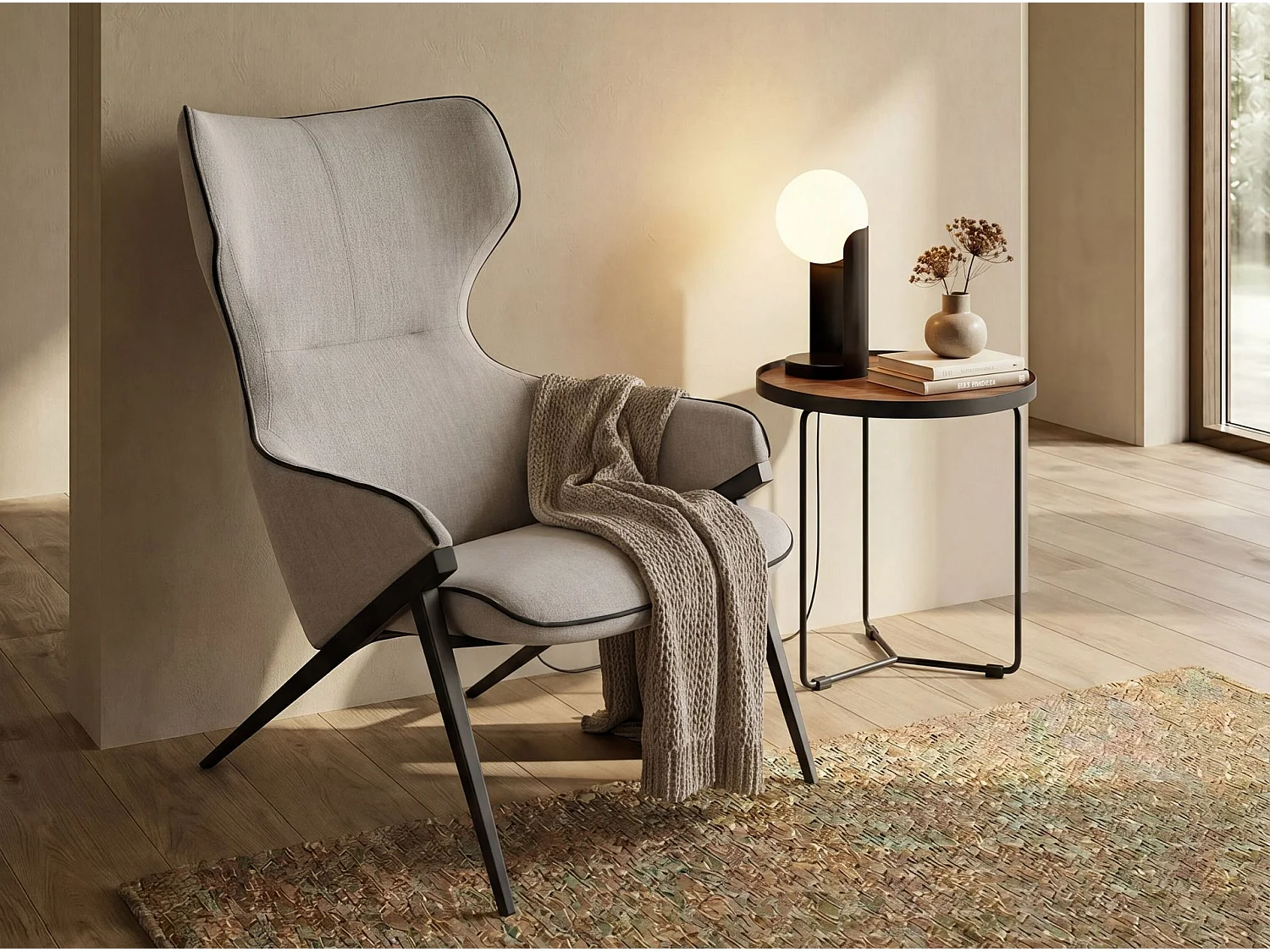 Lampe de table en verre blanc et acier noir 8091 ANGEL CERDA