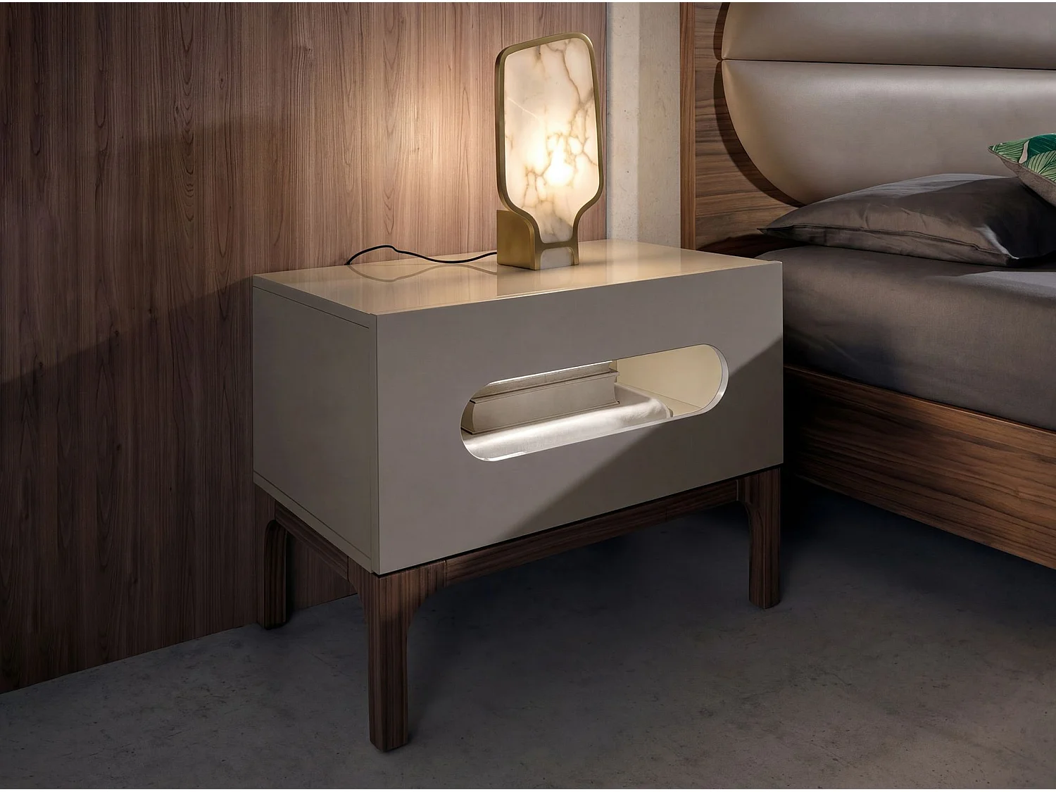 Lampe de table en pierre naturelle d’Alabâtre et acier poli doré 8118 THE LUMINE