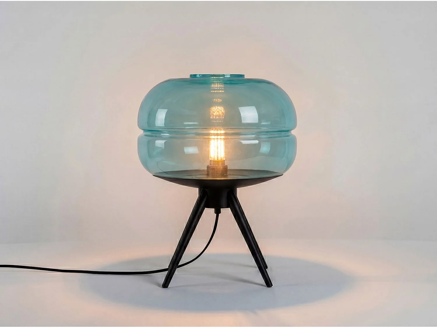 Lampe de table en verre bleu et acier noir 8095 THE LUMINE