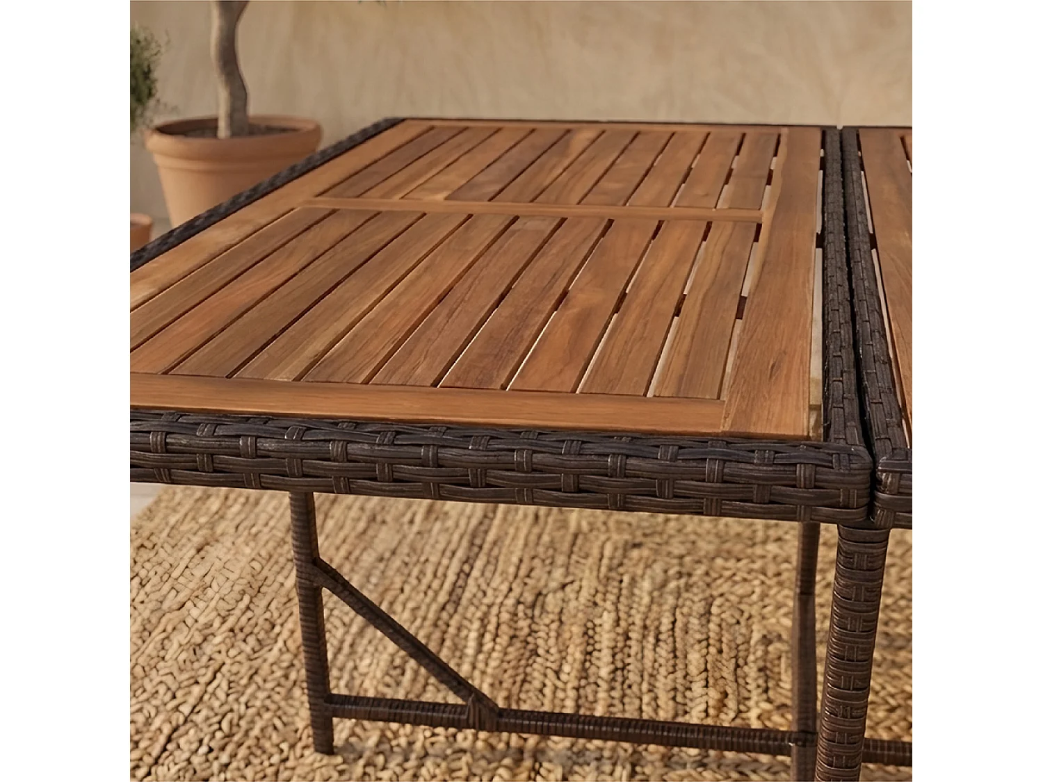 Salon de jardin 8 pl en résine marron et coussins beige + housse TOLEDO