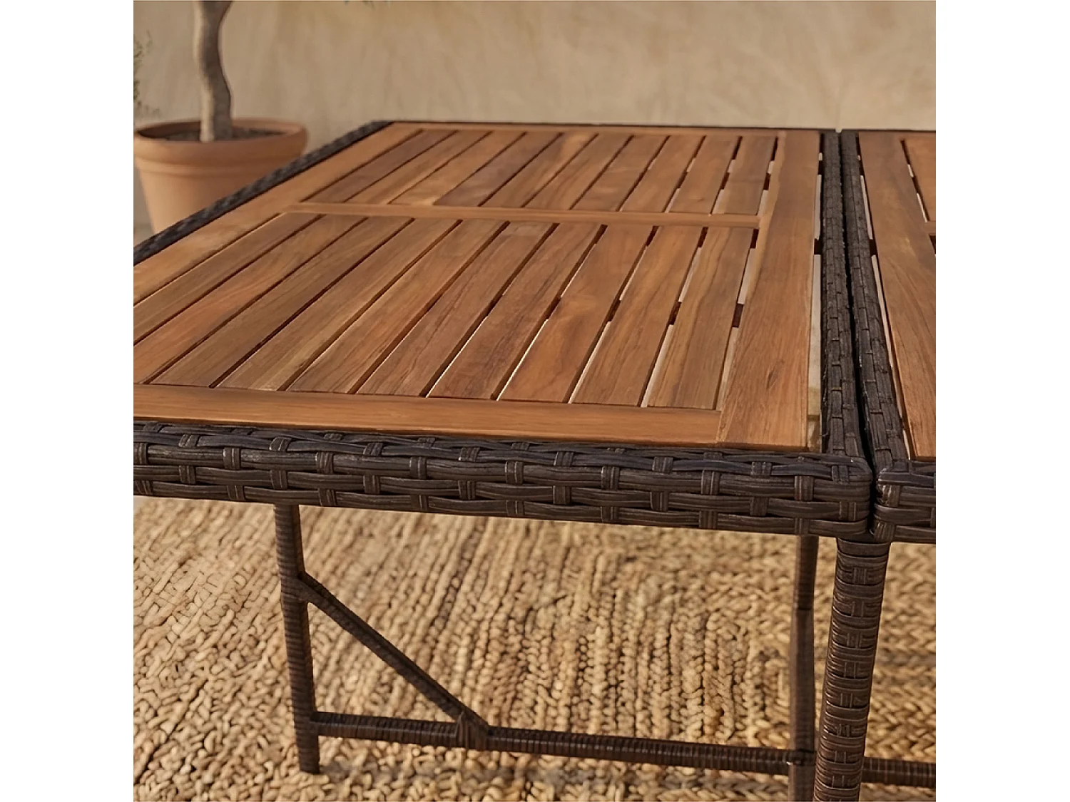 Salon de jardin 12 pl en résine marron et coussins beige + housse TOLEDO