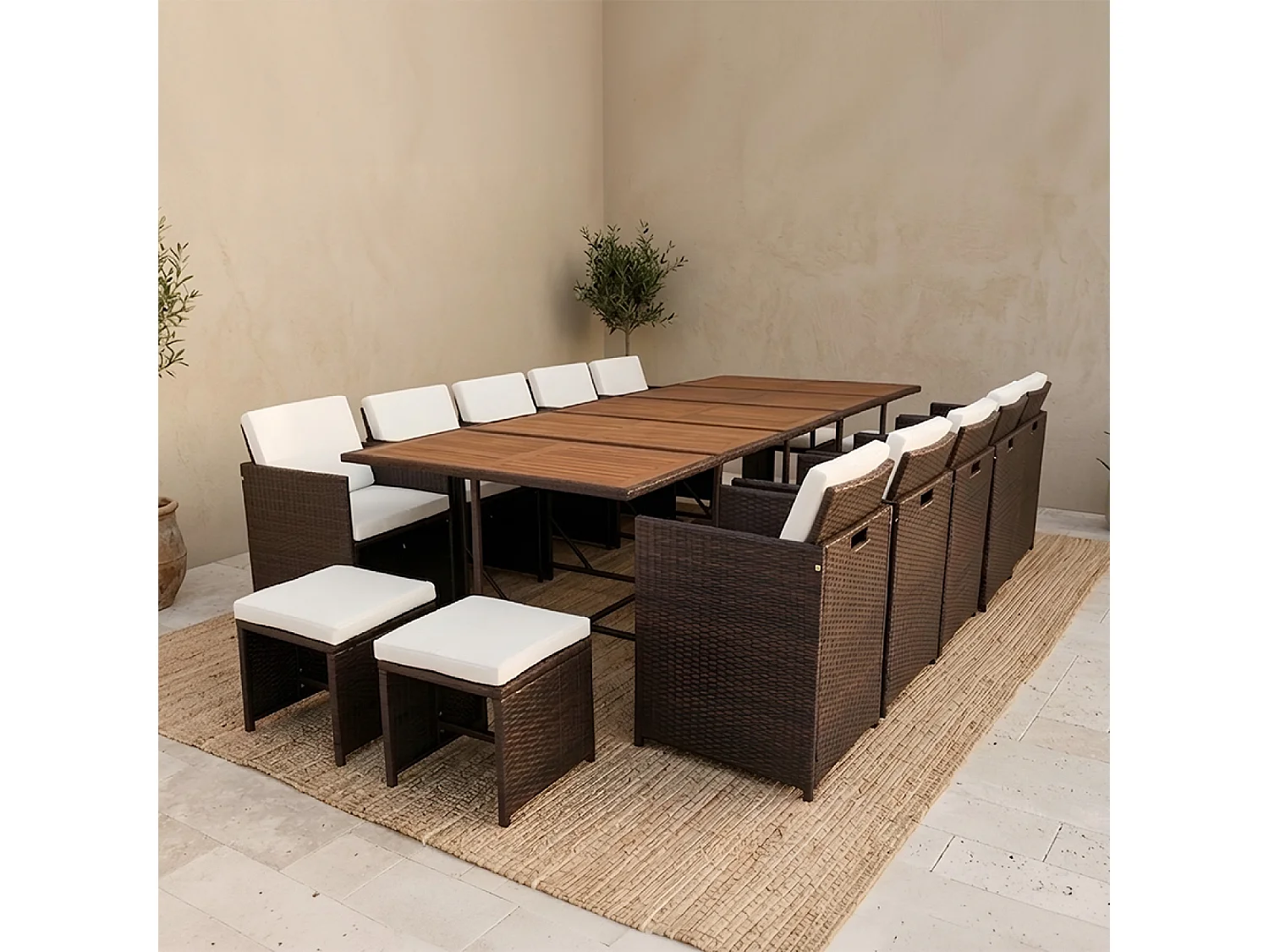 Salon de jardin 14 pl en acacia et résine marron + housse TOLEDO