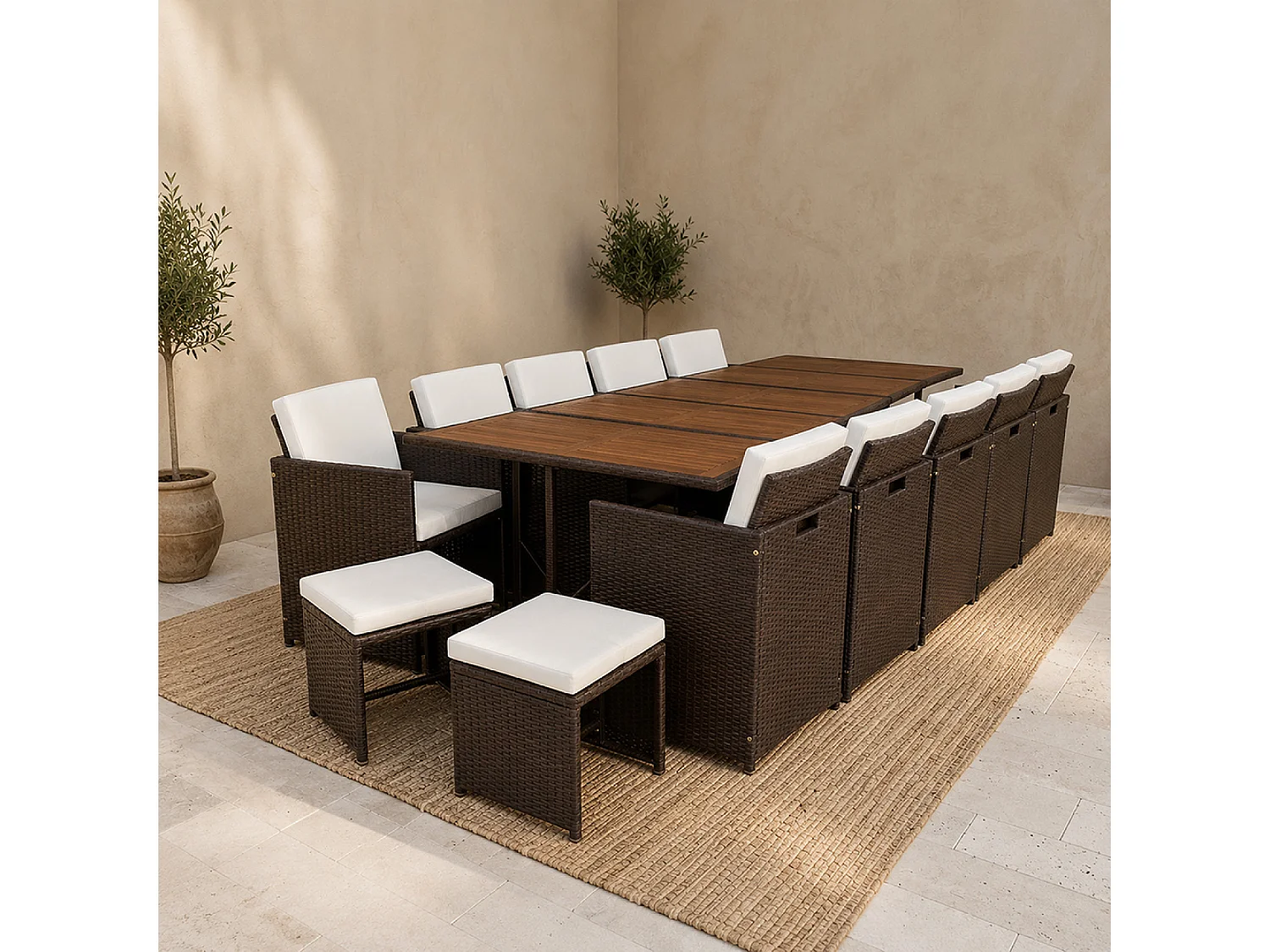 Salon de jardin 14 pl en acacia et résine marron + housse TOLEDO
