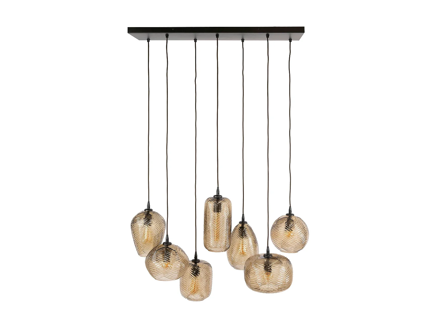 Suspension vintage verre brun fumé chevron 7 lampes NOVA