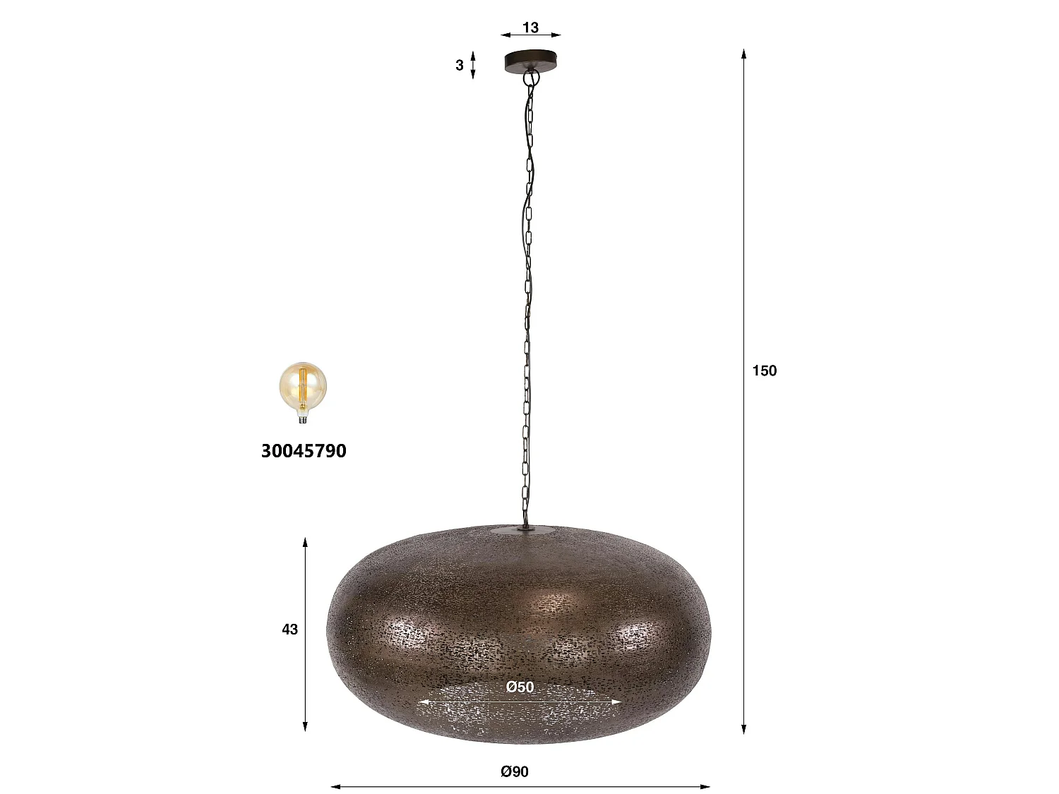 Suspension XL vintage effet cuivre forme soucoupe Ø90 RALF