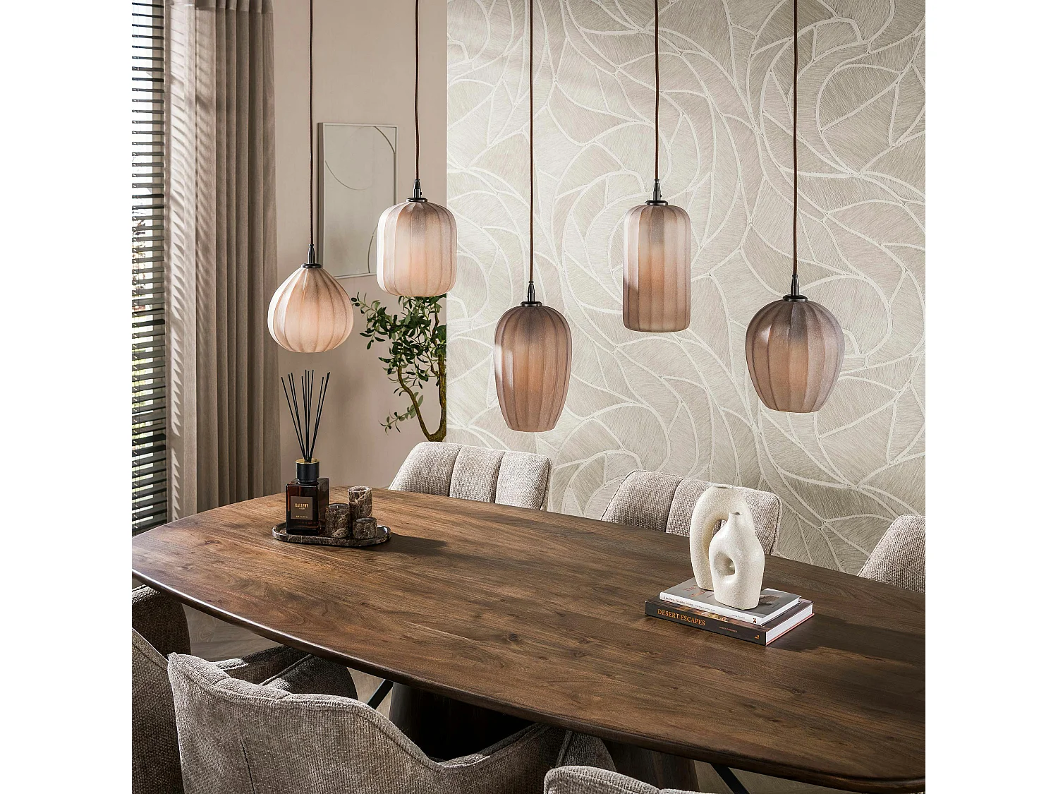 Suspension salle à manger verre brun dépoli 5 lampes NOVA
