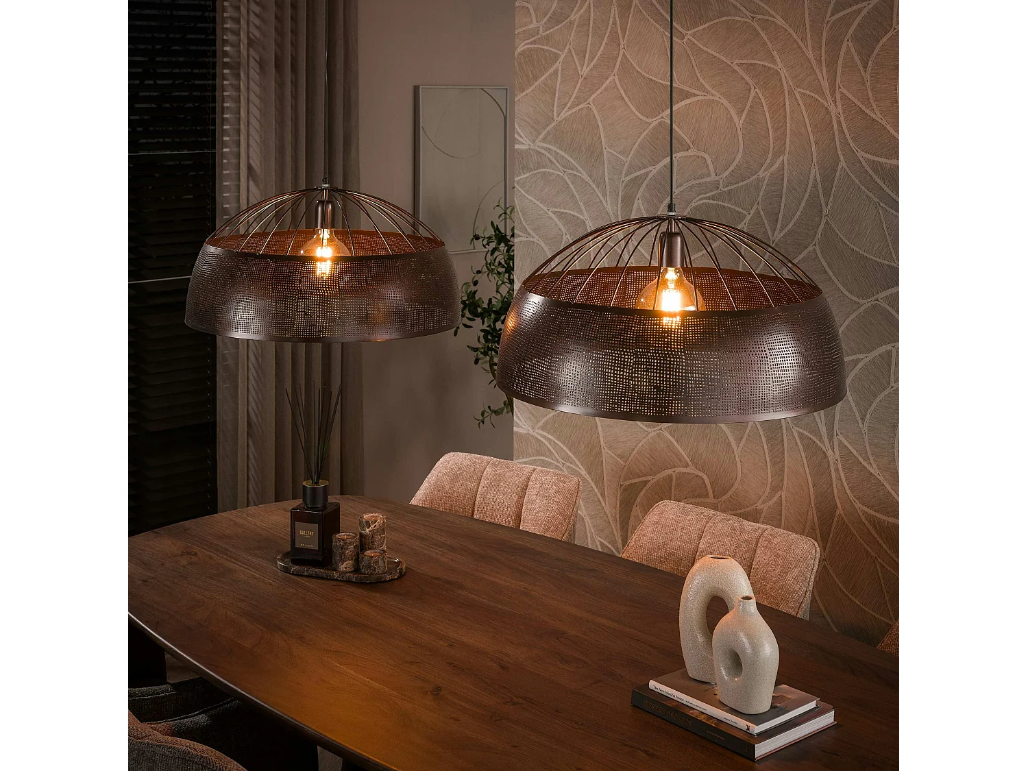 Suspension îlot cuisine vintage métal cuivré 2 lampes RALF