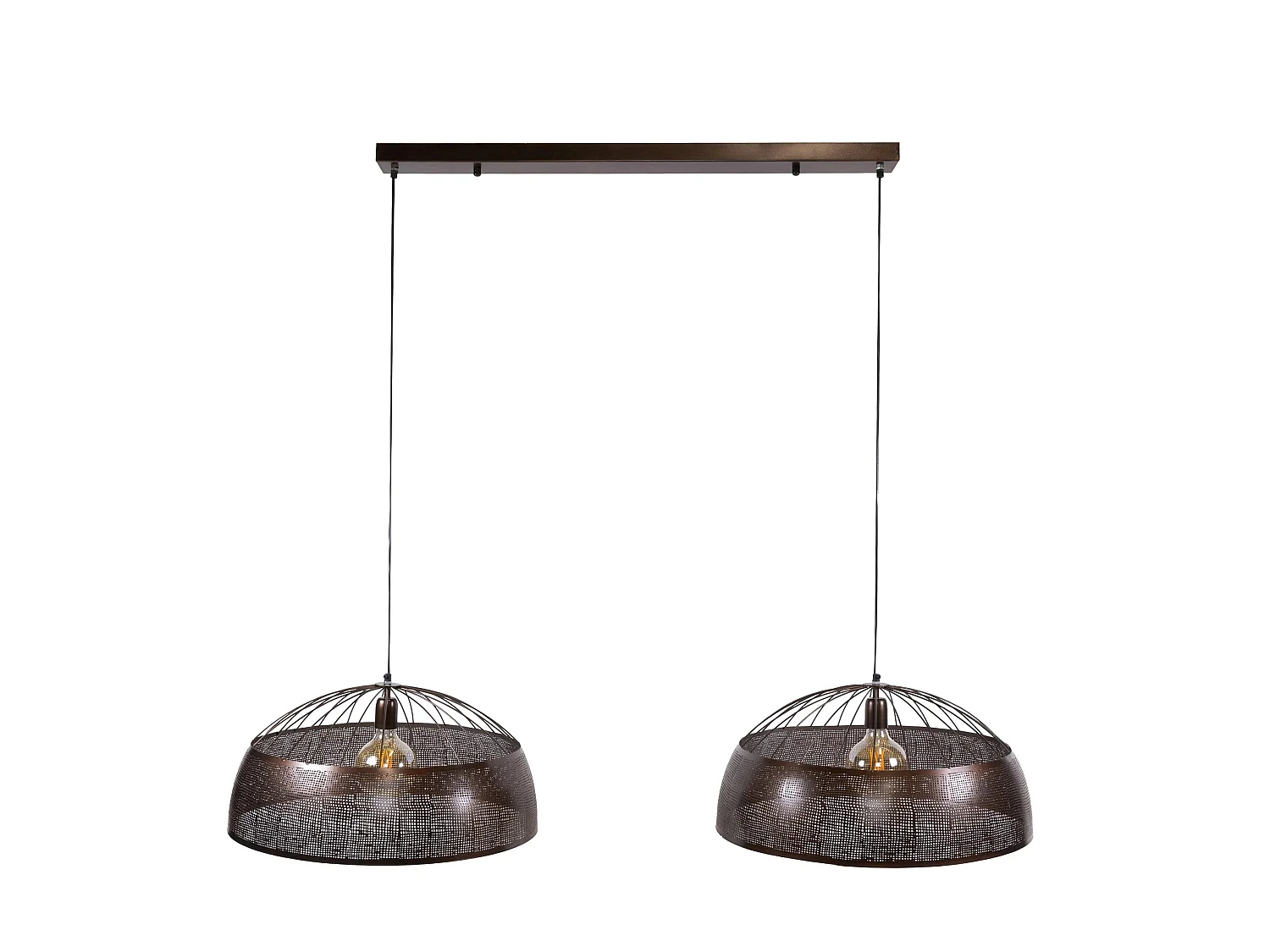 Suspension îlot cuisine vintage métal cuivré 2 lampes RALF