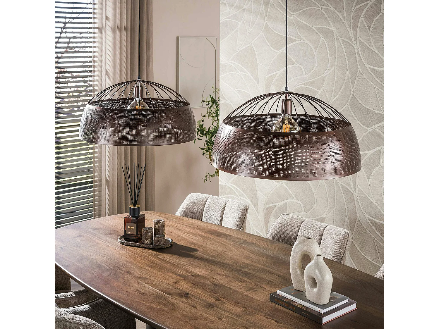 Suspension îlot cuisine vintage métal cuivré 2 lampes RALF