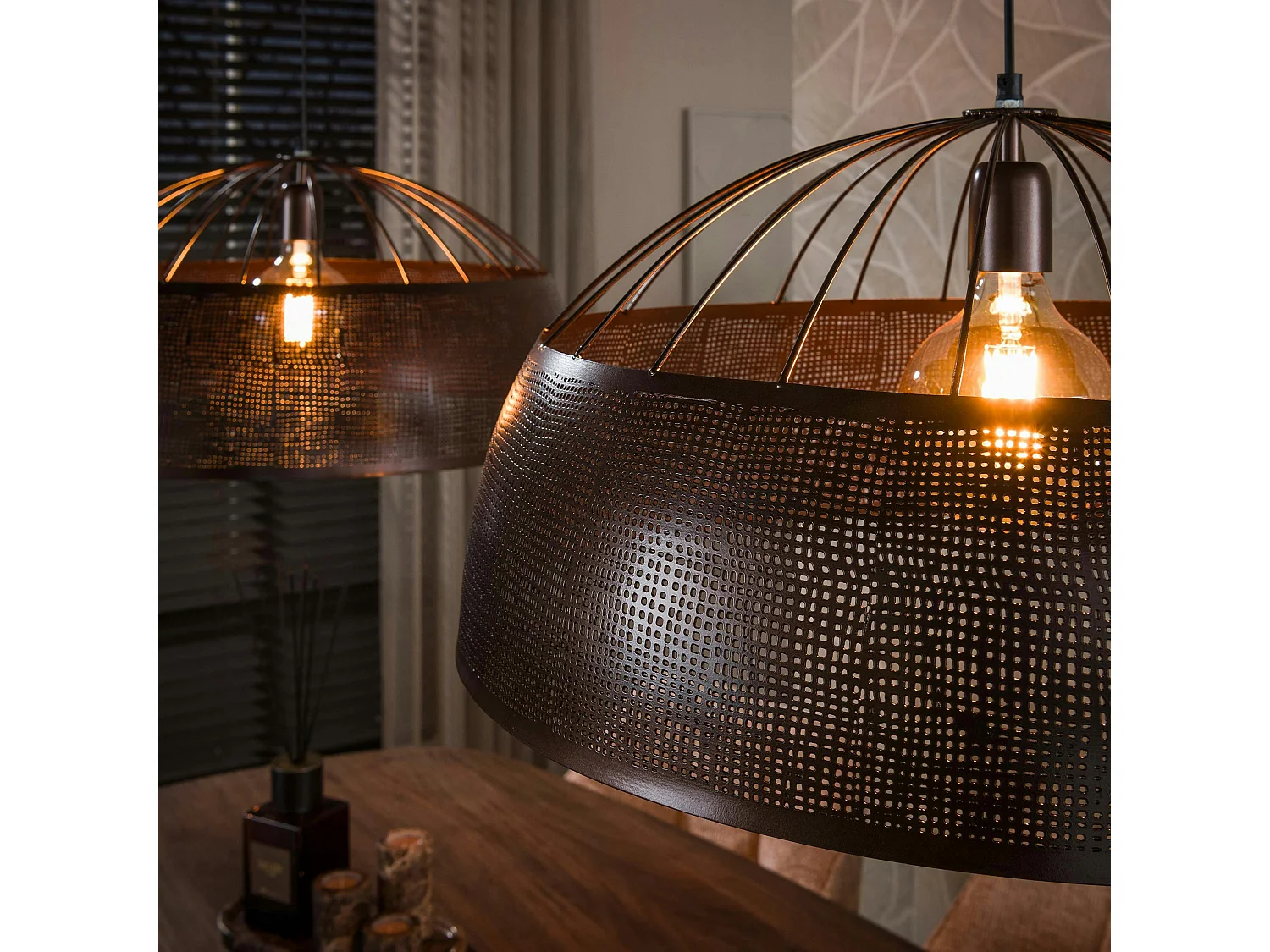Suspension îlot cuisine vintage métal cuivré 2 lampes RALF