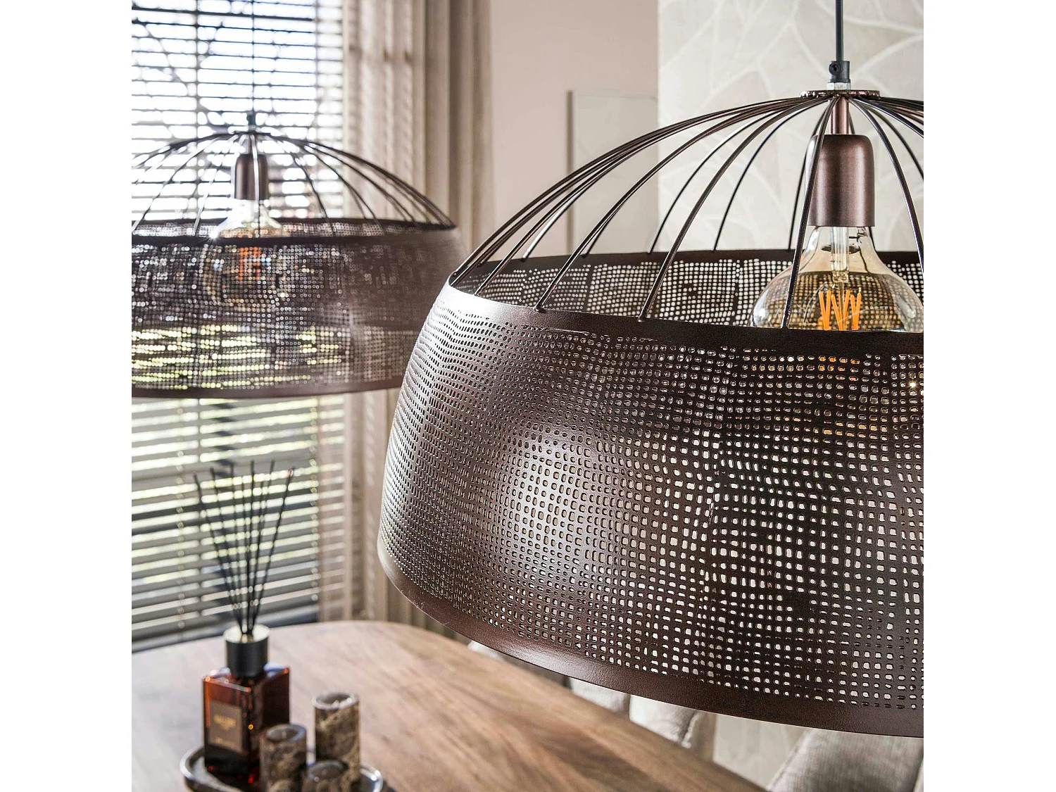 Suspension îlot cuisine vintage métal cuivré 2 lampes RALF