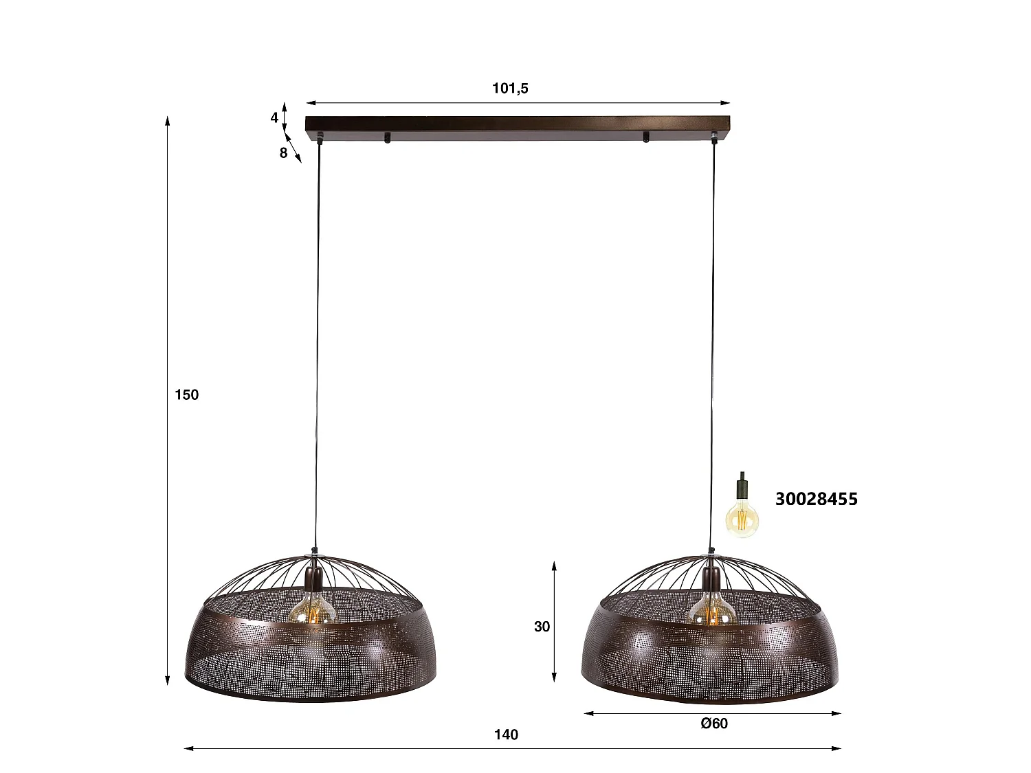 Suspension îlot cuisine vintage métal cuivré 2 lampes RALF