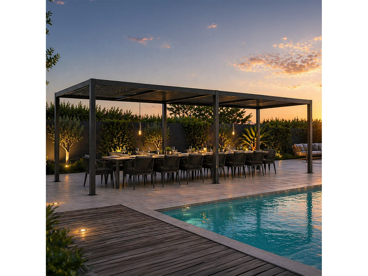 Pergola bioclimatique double 3x6 m noire PAROS