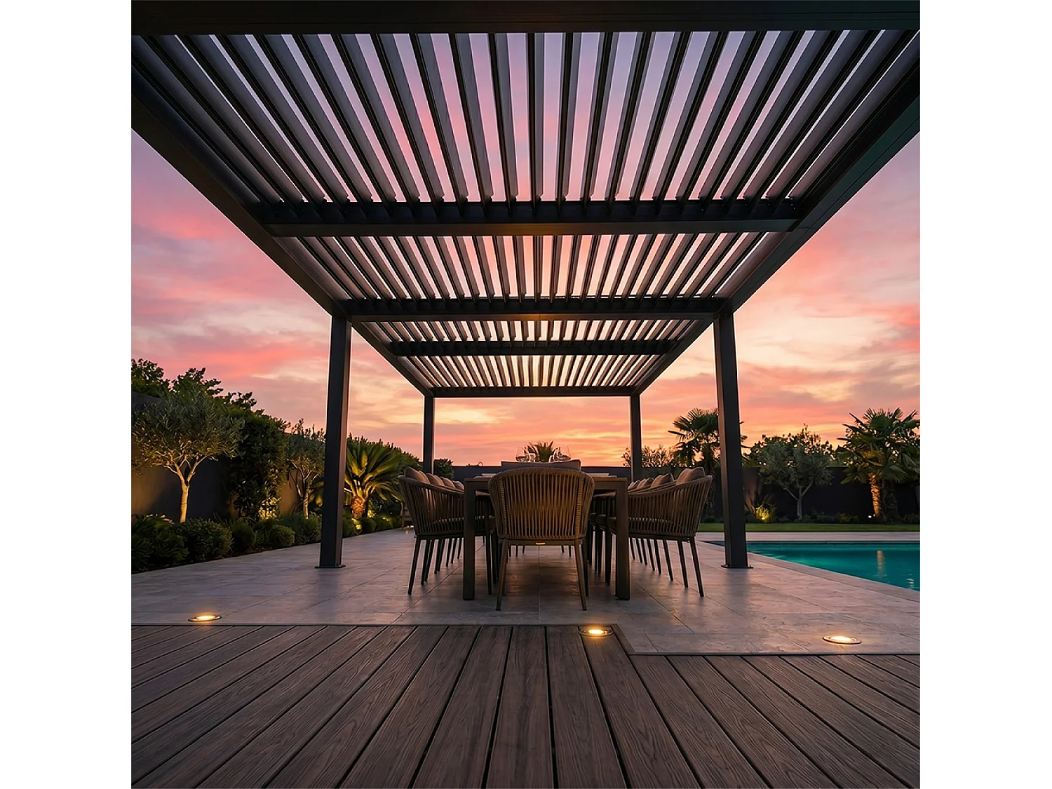 Pergola bioclimatique double 3x6 m noire PAROS