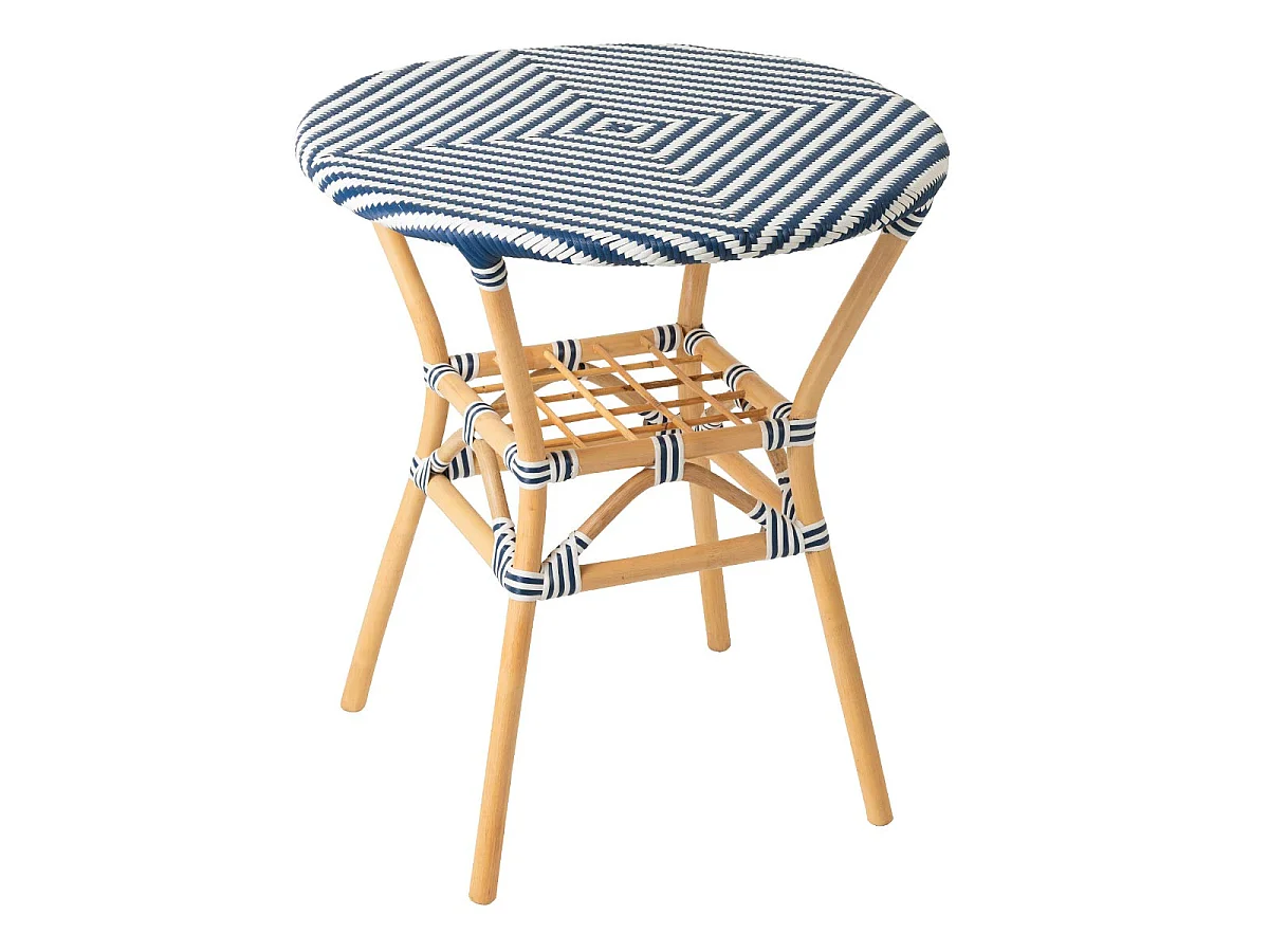 Table à Manger en Rotin "Geo" 75cm Bleu & Blanc