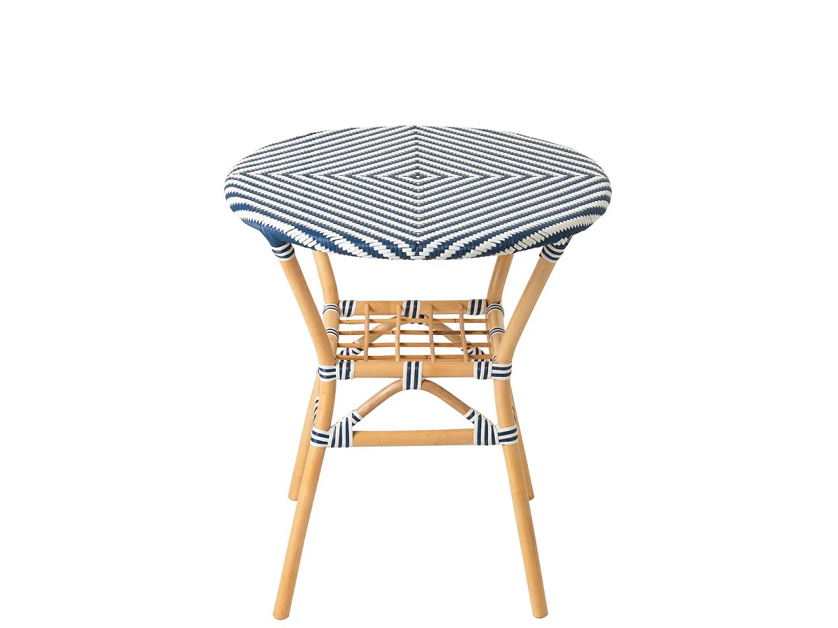 Table à Manger en Rotin "Geo" 75cm Bleu & Blanc