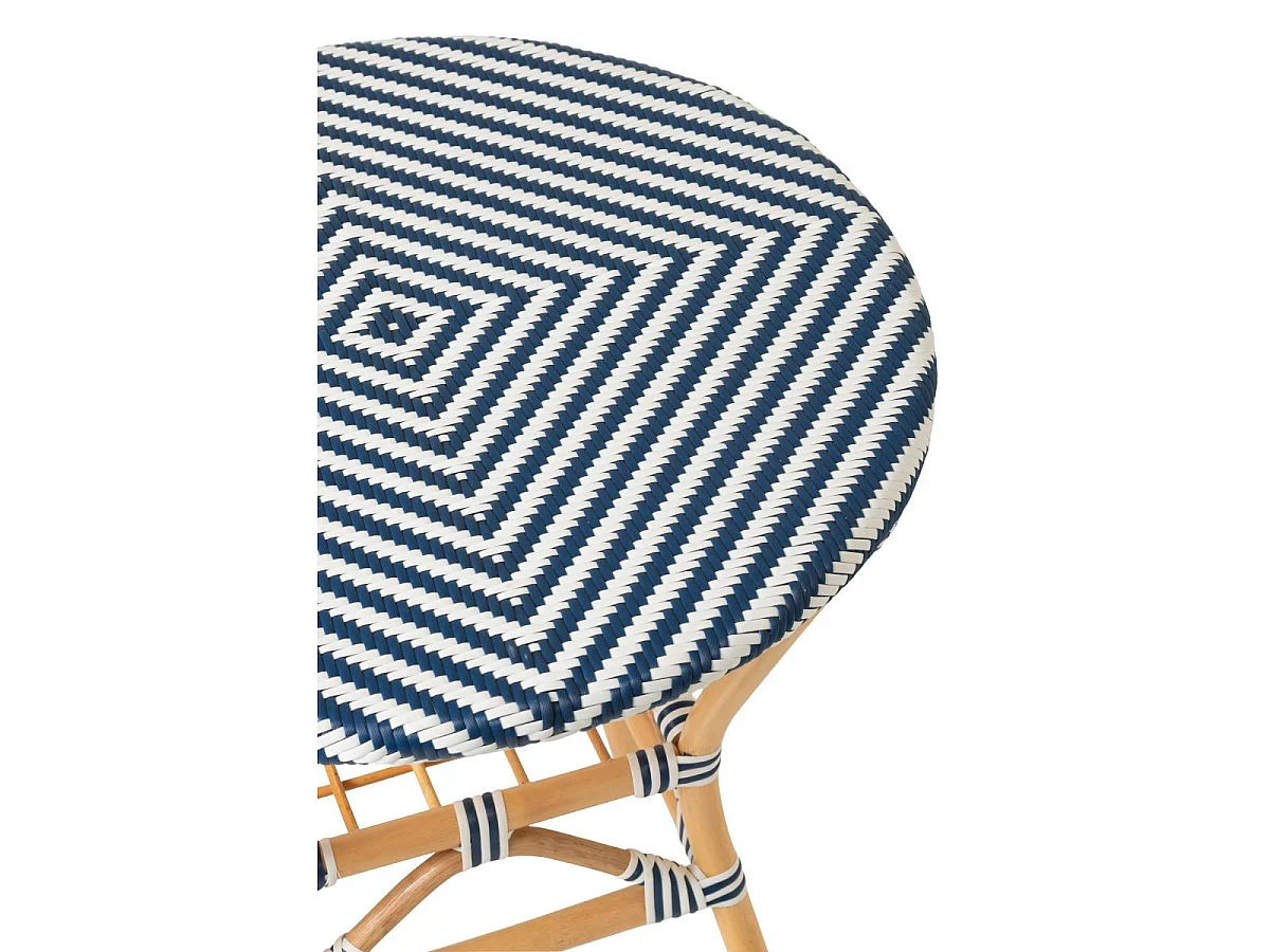 Table à Manger en Rotin "Geo" 75cm Bleu & Blanc