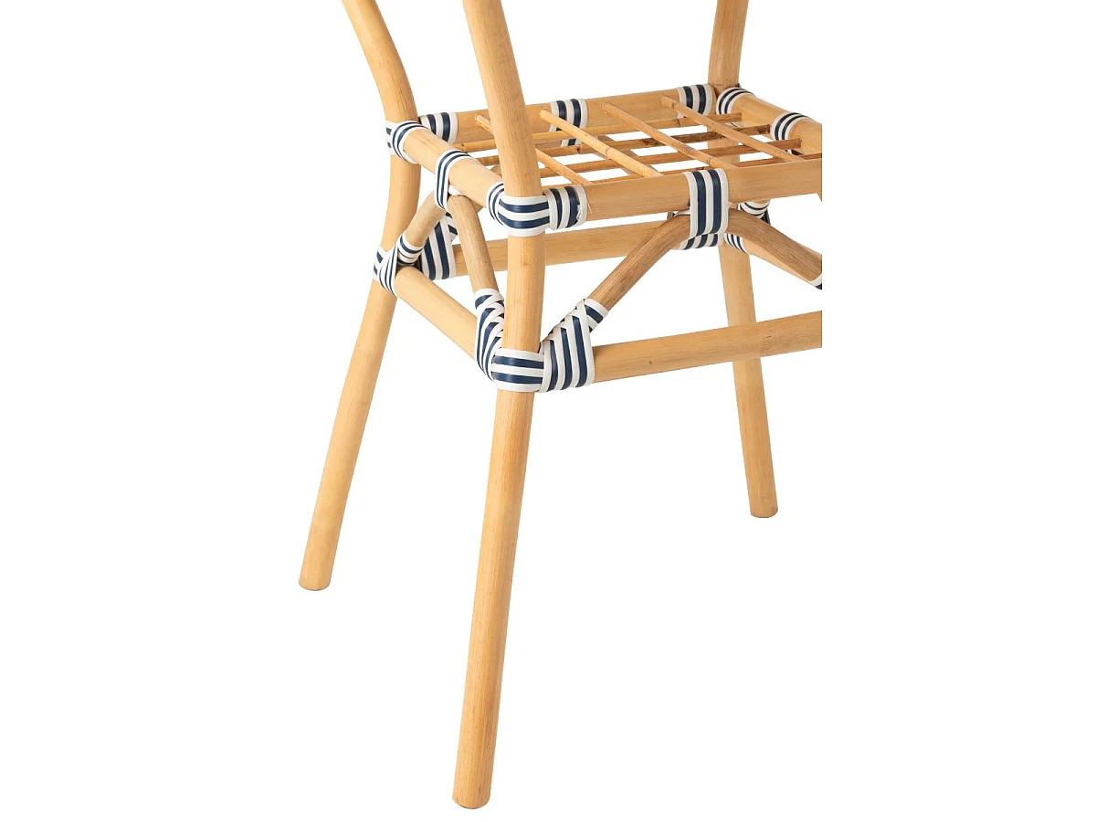 Table à Manger en Rotin "Geo" 75cm Bleu & Blanc