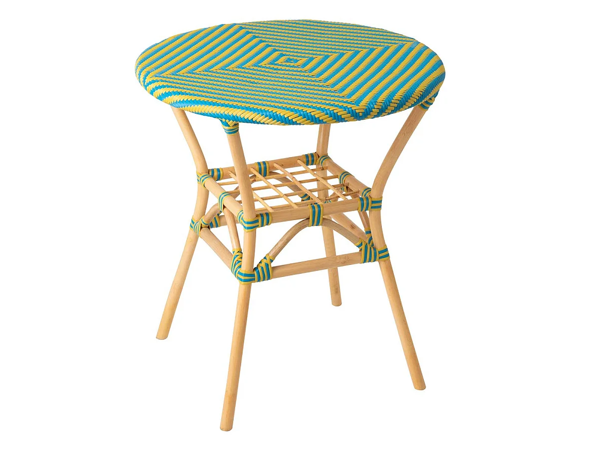Table à Manger en Rotin "Geo" 75cm Jaune & Bleu