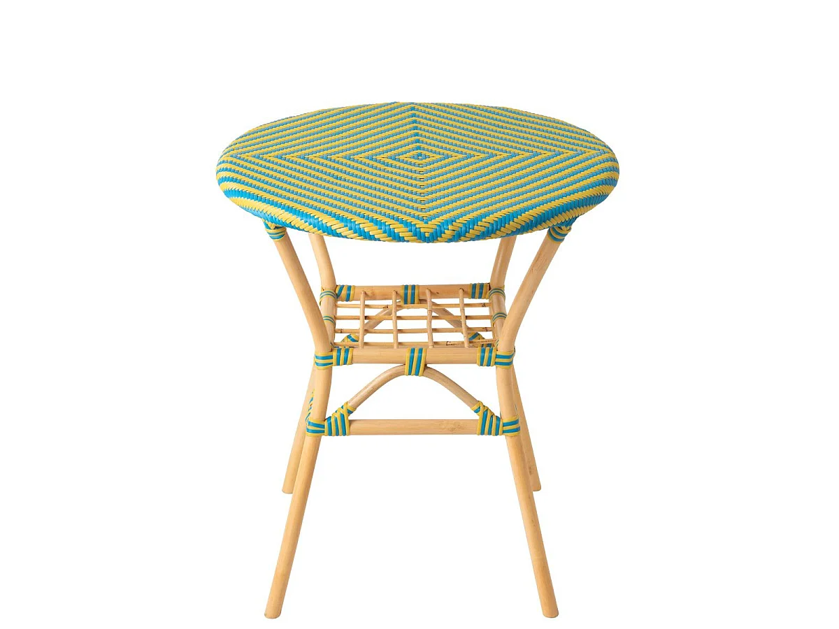 Table à Manger en Rotin "Geo" 75cm Jaune & Bleu