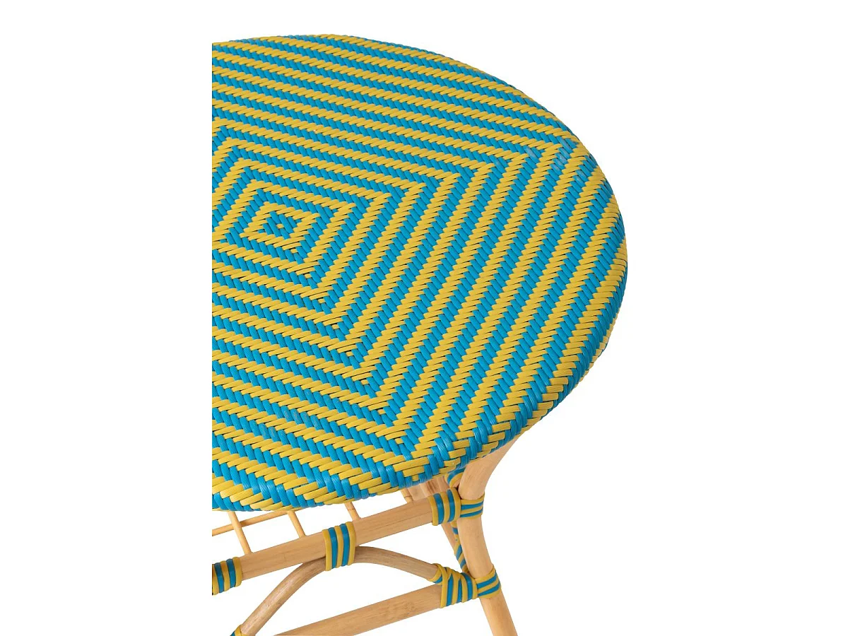 Table à Manger en Rotin "Geo" 75cm Jaune & Bleu