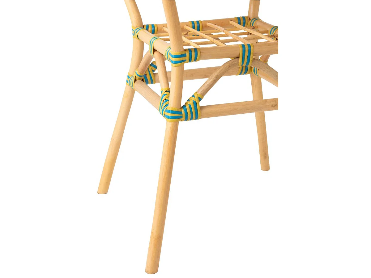 Table à Manger en Rotin "Geo" 75cm Jaune & Bleu