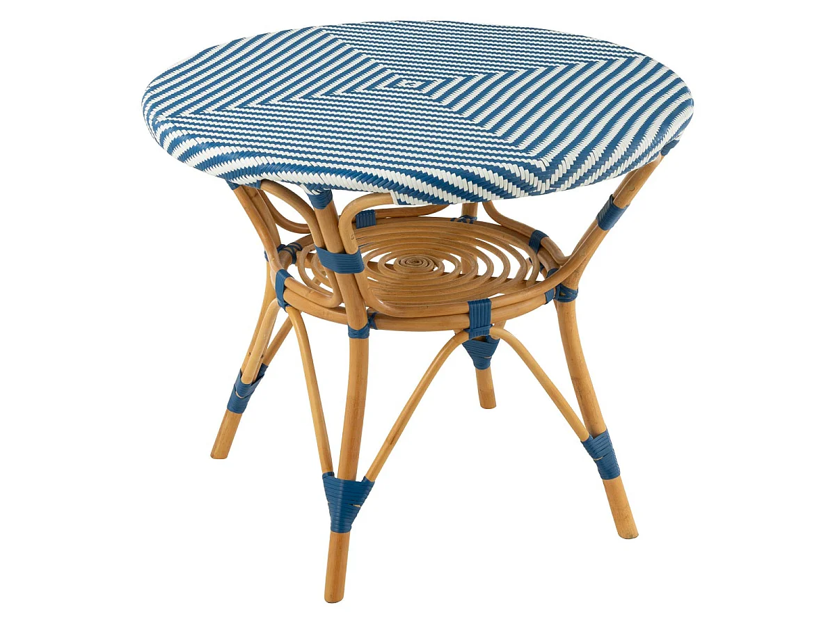Table à Manger en Rotin "Danial" 90cm Bleu