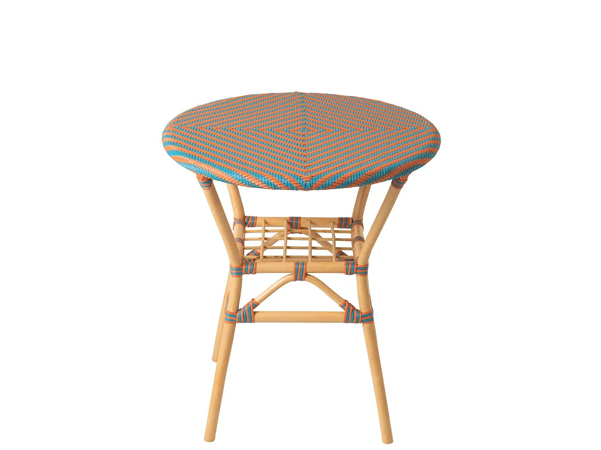 Table à Manger en Rotin "Geo" 75cm Orange & Turquoise