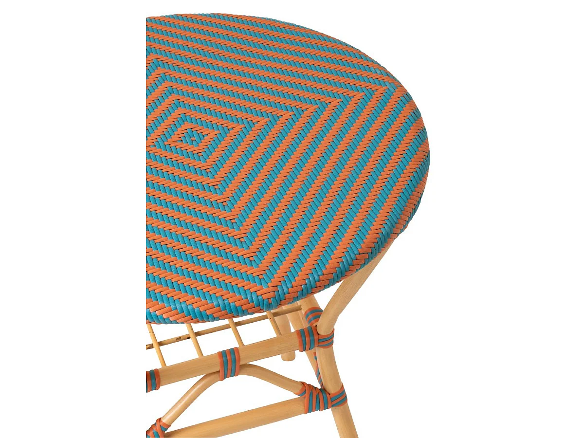 Table à Manger en Rotin "Geo" 75cm Orange & Turquoise