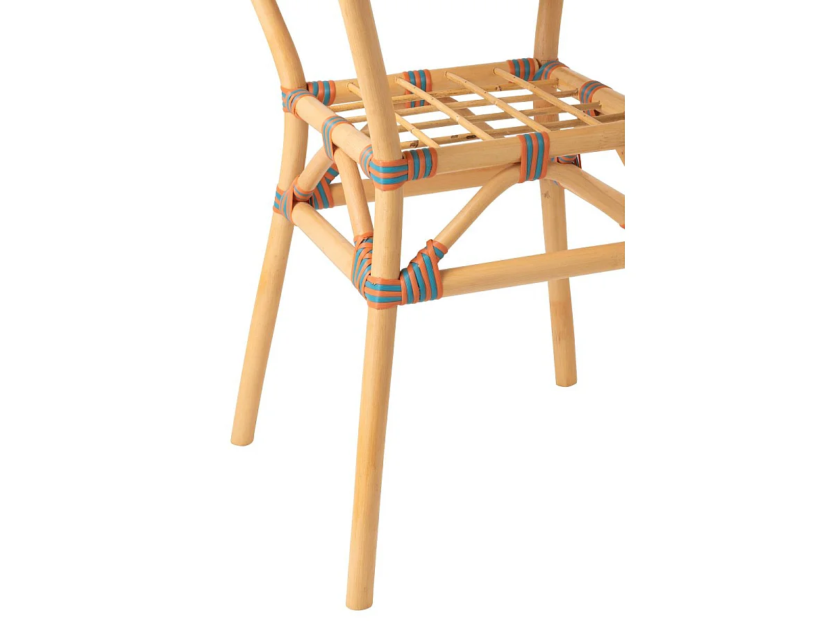 Table à Manger en Rotin "Geo" 75cm Orange & Turquoise