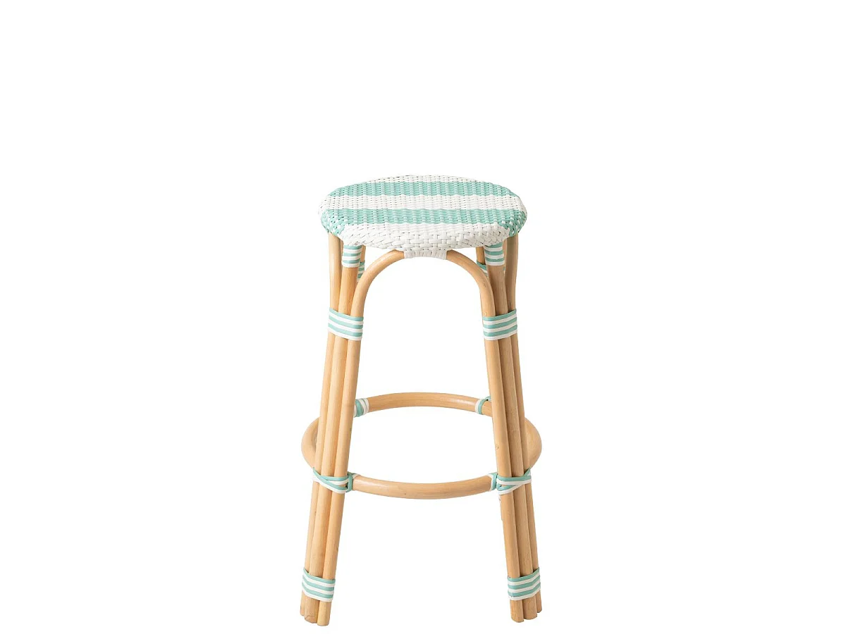 Tabouret de Bar en Rotin "Reyes" 66cm Bleu & Blanc