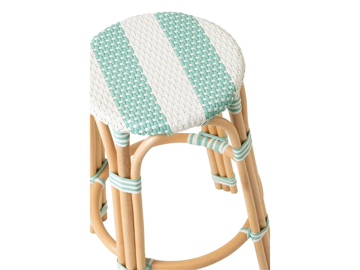 Tabouret de Bar en Rotin "Reyes" 66cm Bleu & Blanc
