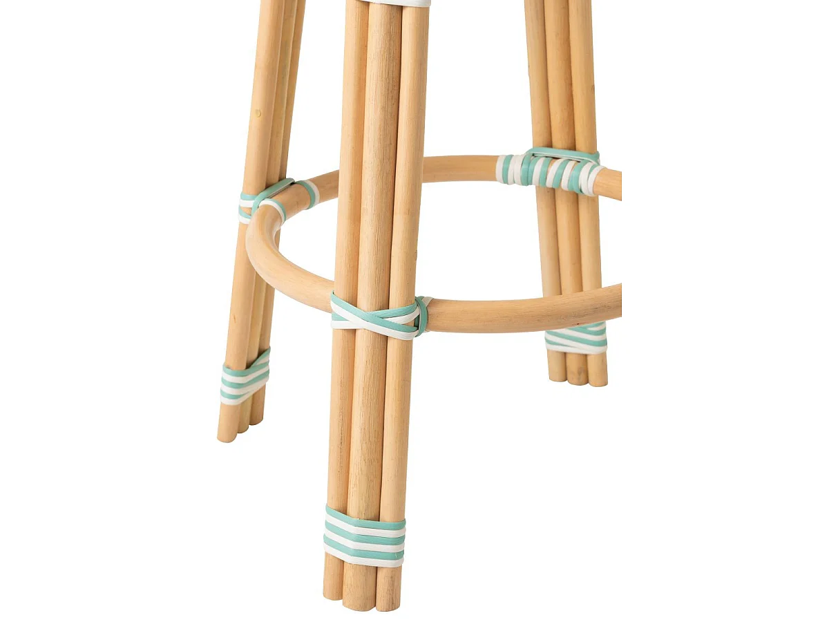 Tabouret de Bar en Rotin "Reyes" 66cm Bleu & Blanc