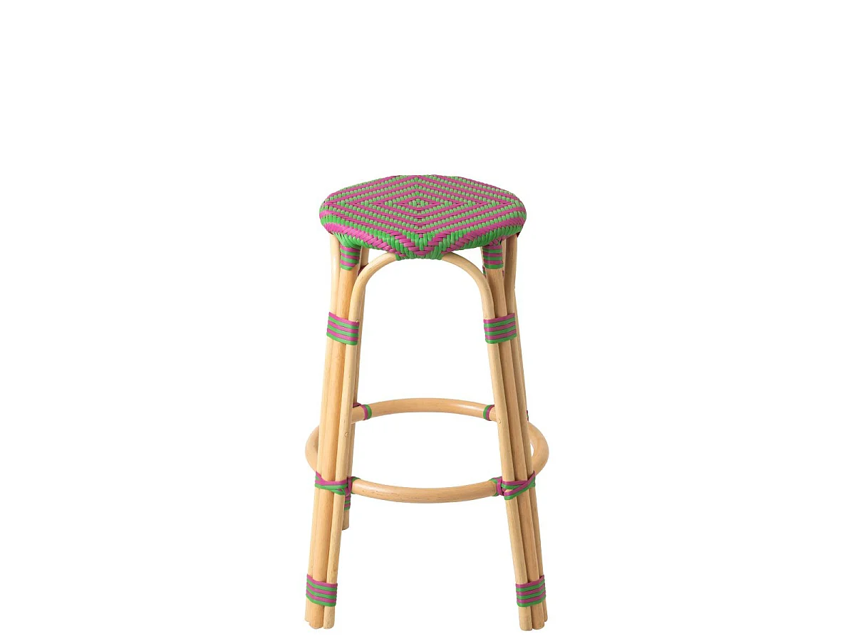Tabouret de Bar en Rotin "Geo" 66cm Rose & Vert