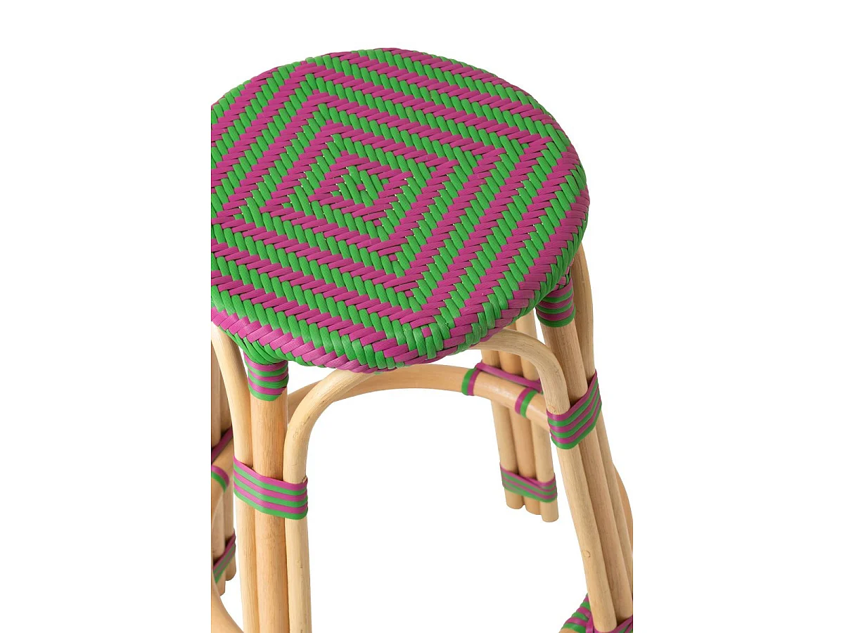 Tabouret de Bar en Rotin "Geo" 66cm Rose & Vert
