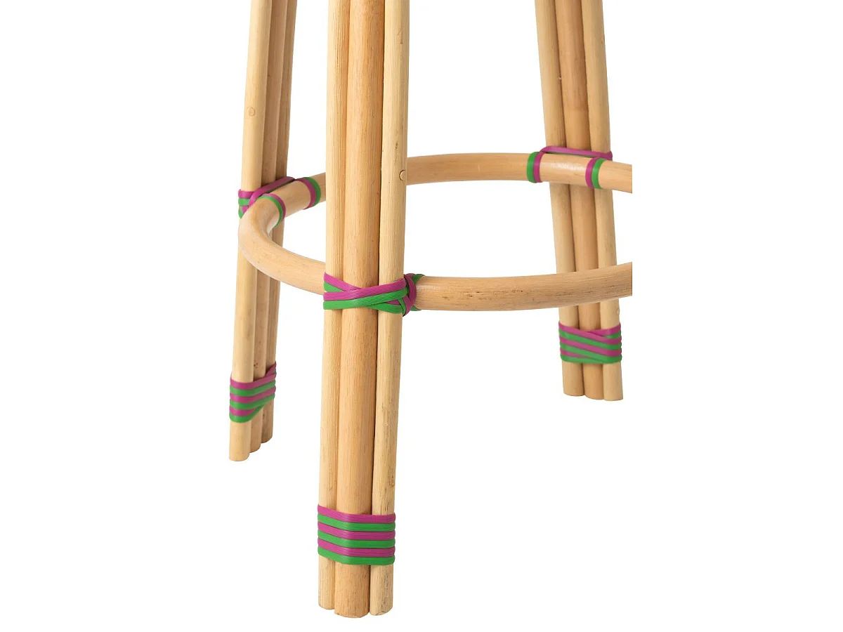 Tabouret de Bar en Rotin "Geo" 66cm Rose & Vert