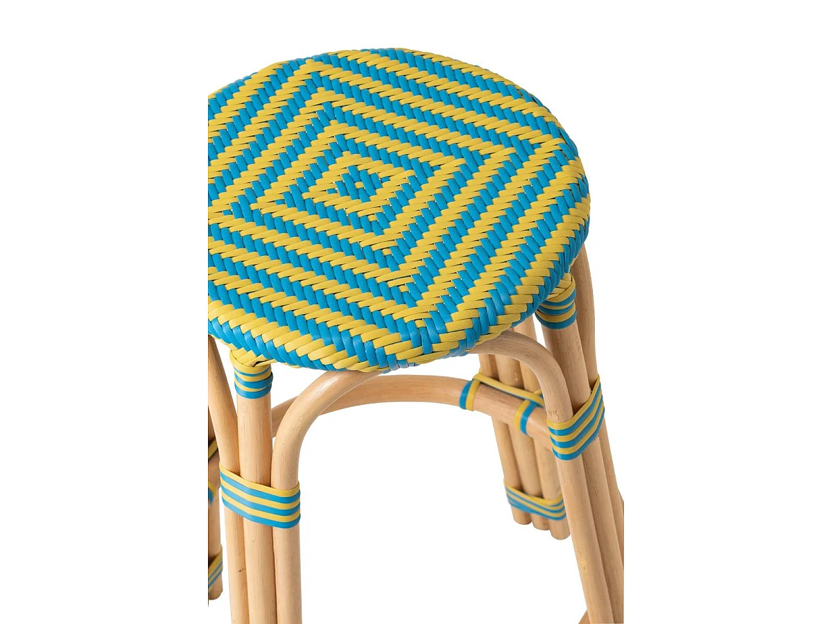 Tabouret de Bar en Rotin "Geo" 66cm Jaune & Bleu