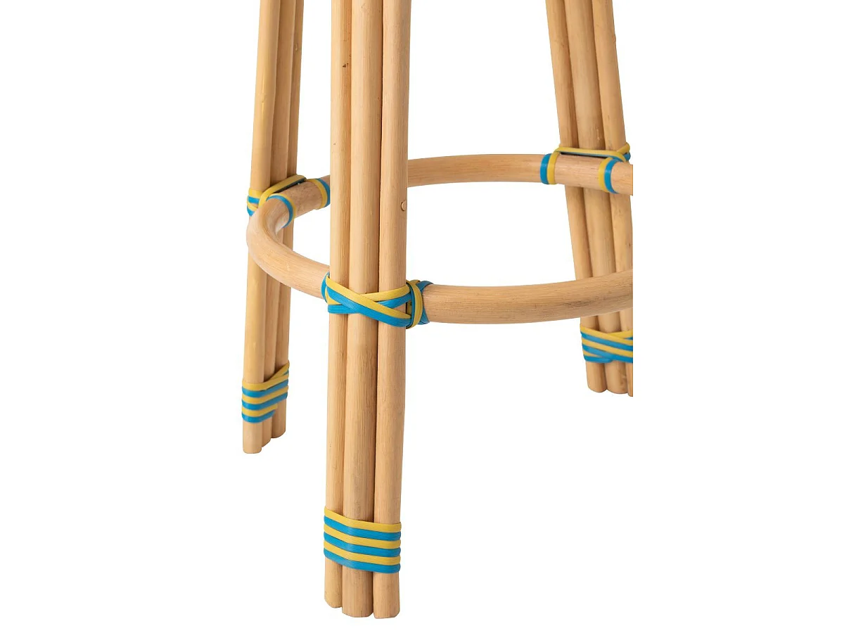 Tabouret de Bar en Rotin "Geo" 66cm Jaune & Bleu