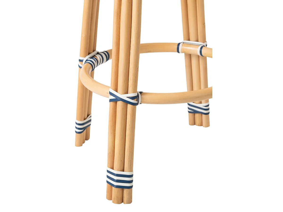 Tabouret de Bar en Rotin "Geo" 66cm Bleu & Blanc
