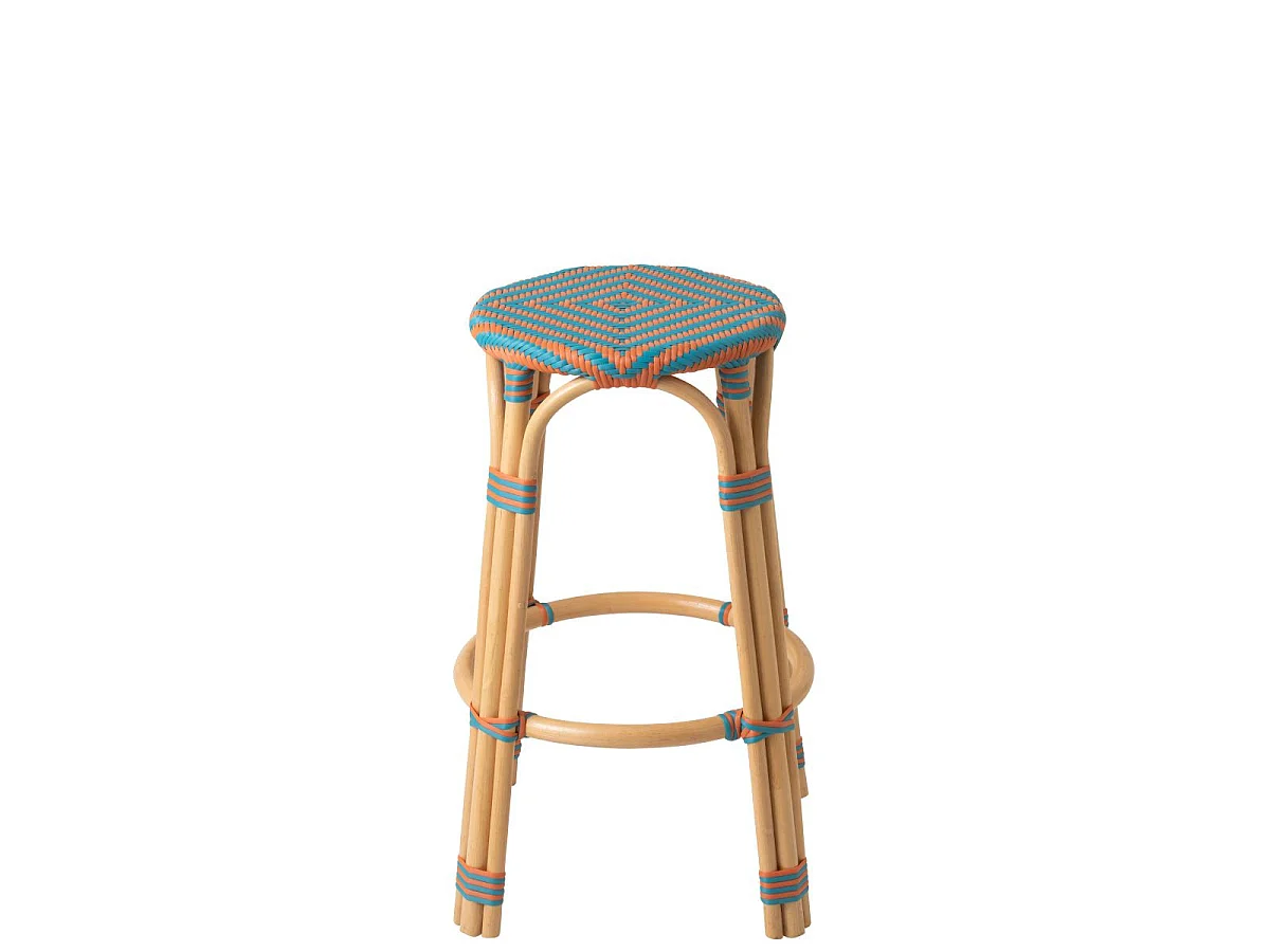 Tabouret de Bar en Rotin "Geo" 66cm Orange & Turquoise