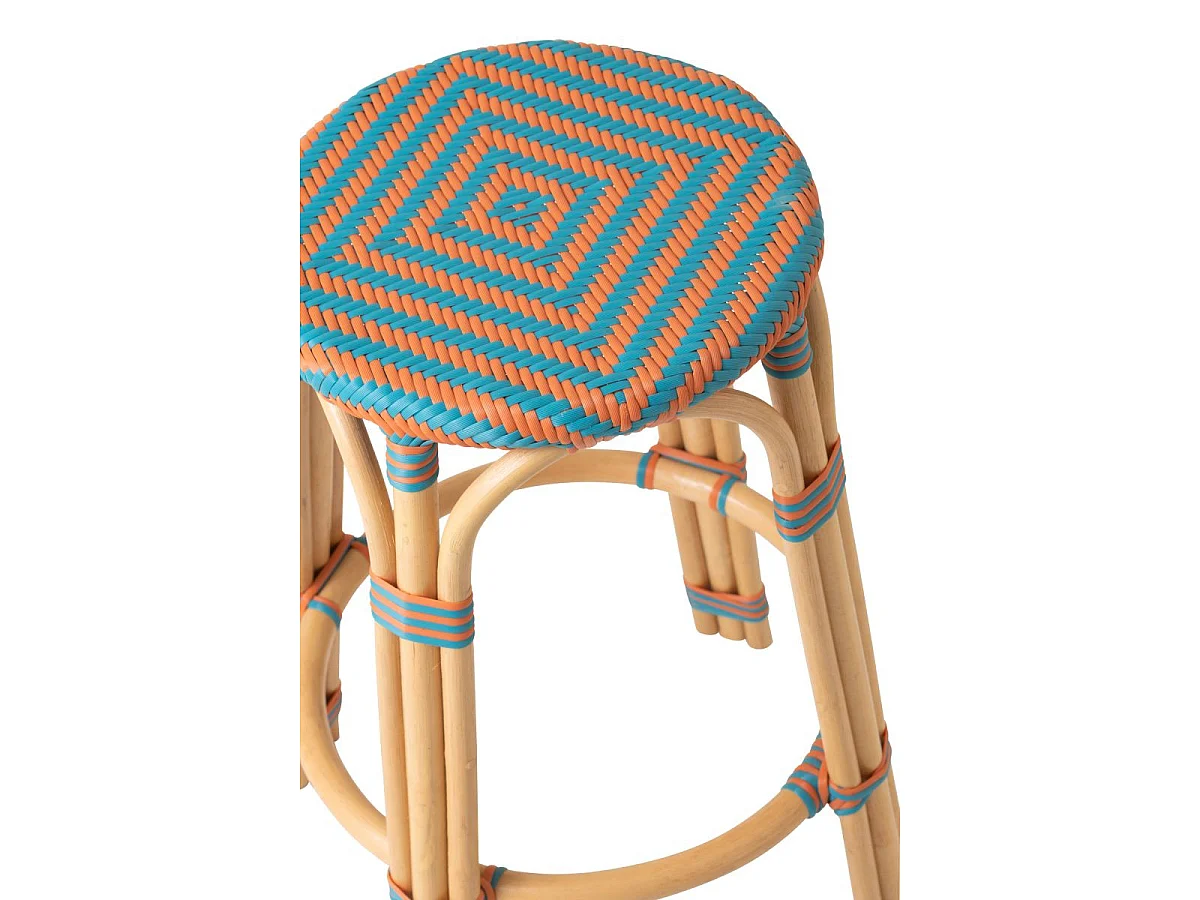Tabouret de Bar en Rotin "Geo" 66cm Orange & Turquoise