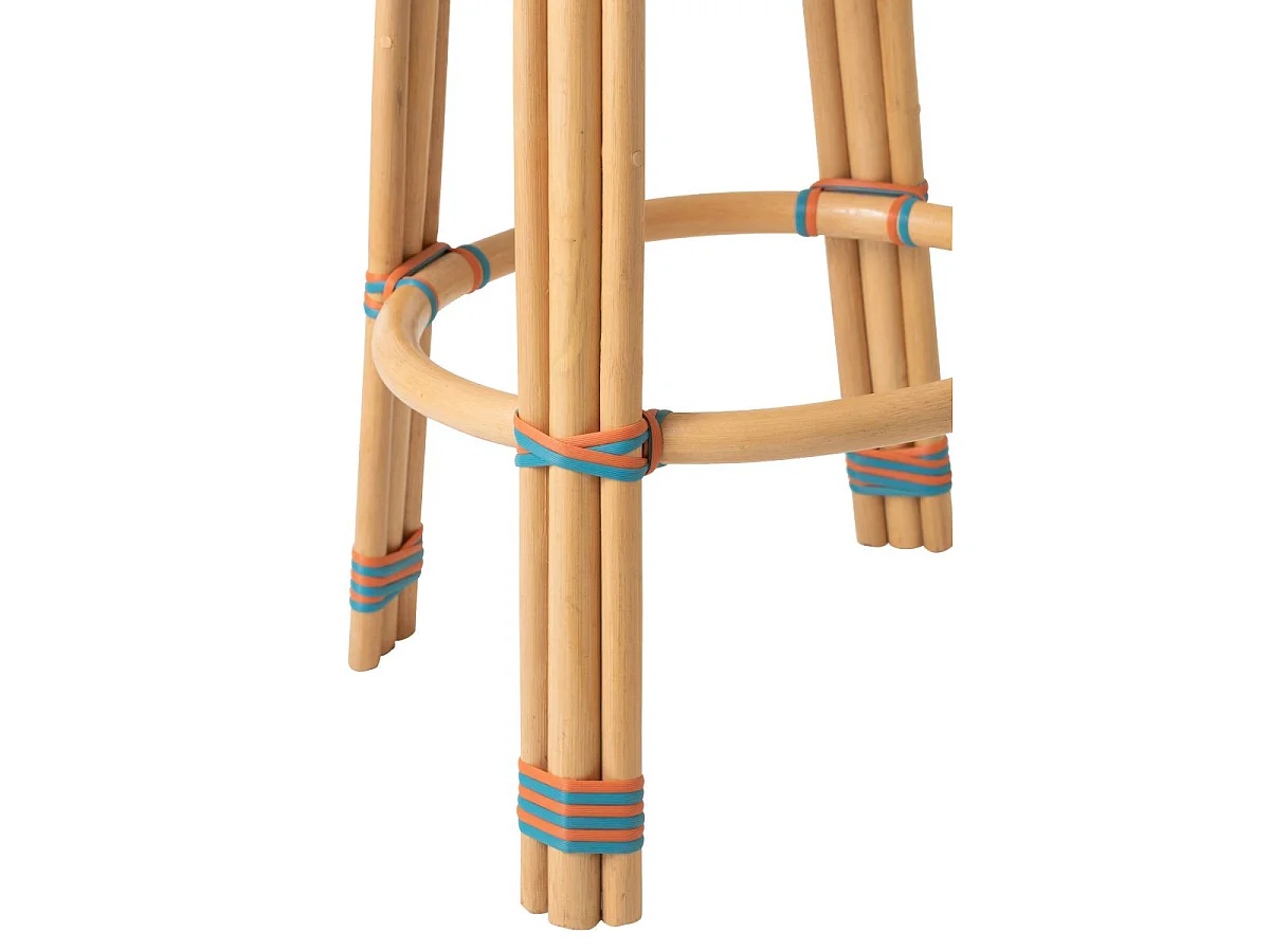 Tabouret de Bar en Rotin "Geo" 66cm Orange & Turquoise
