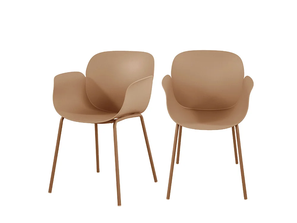 Acapulco - Lot de 4 fauteuils de table intérieur et extérieur en plastique et métal - Caramel