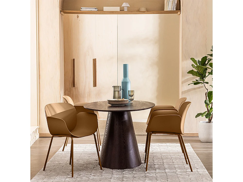 Acapulco - Lot de 4 fauteuils de table intérieur et extérieur en plastique et métal - Caramel