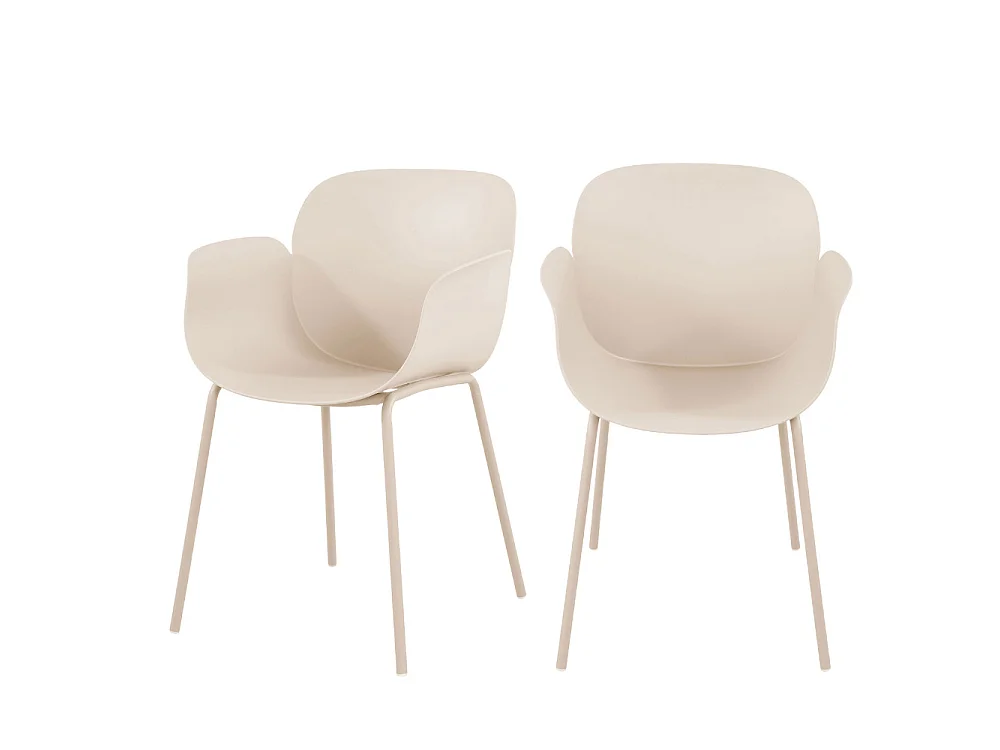 Acapulco - Lot de 4 fauteuils de table intérieur et extérieur en plastique et métal - Beige