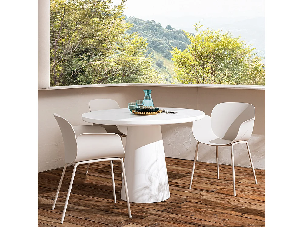 Acapulco - Lot de 4 fauteuils de table intérieur et extérieur en plastique et métal - Beige