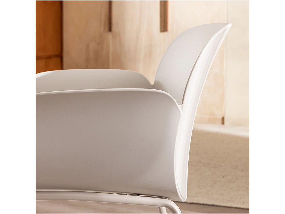 Acapulco - Lot de 4 fauteuils de table intérieur et extérieur en plastique et métal - Beige