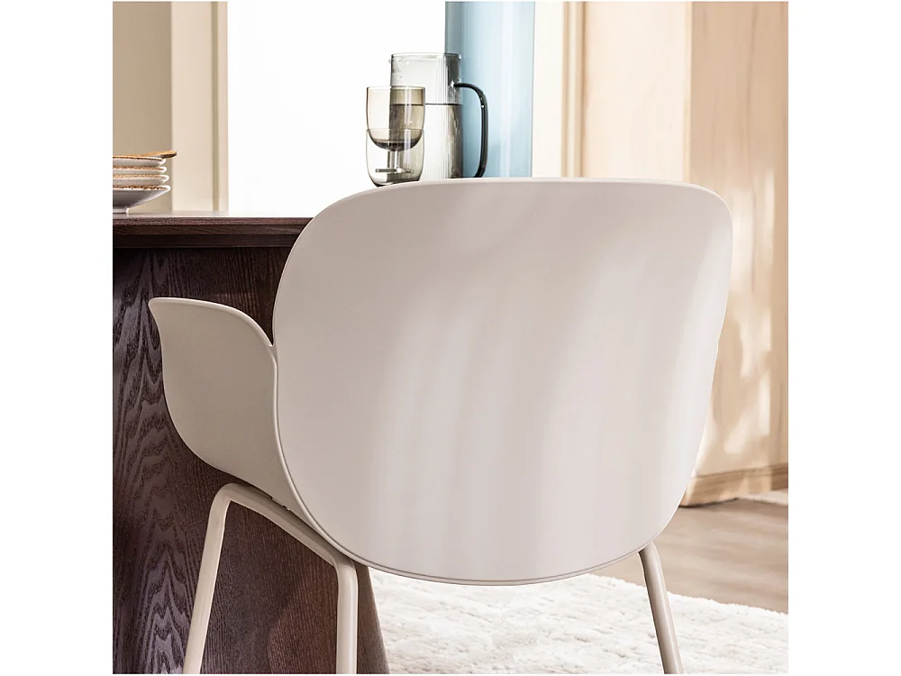 Acapulco - Lot de 4 fauteuils de table intérieur et extérieur en plastique et métal - Beige